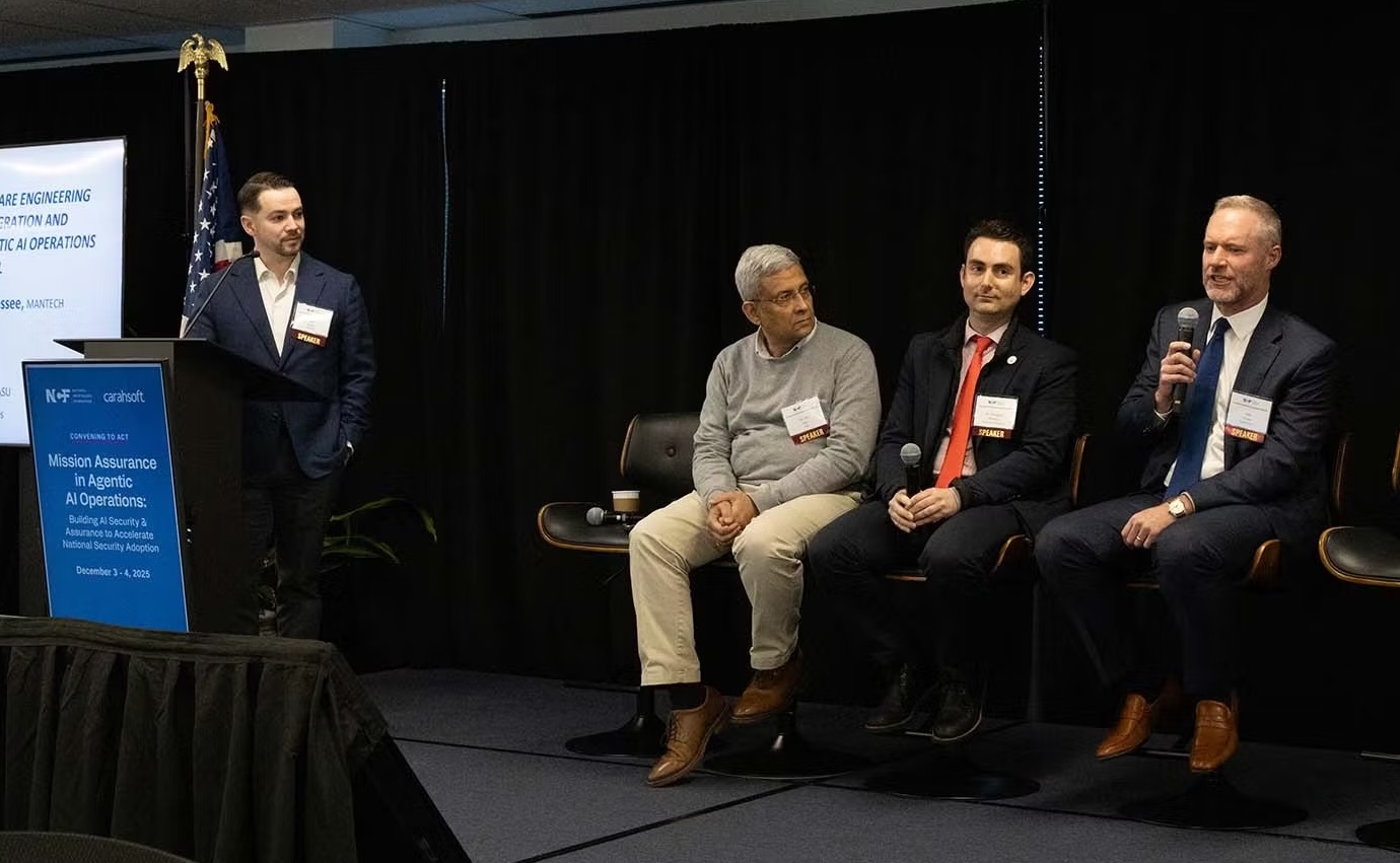 Ryan T. Jessee moderating the agentic AI workforce panel at the National Cryptologic Foundation's Convening to Act: AI.